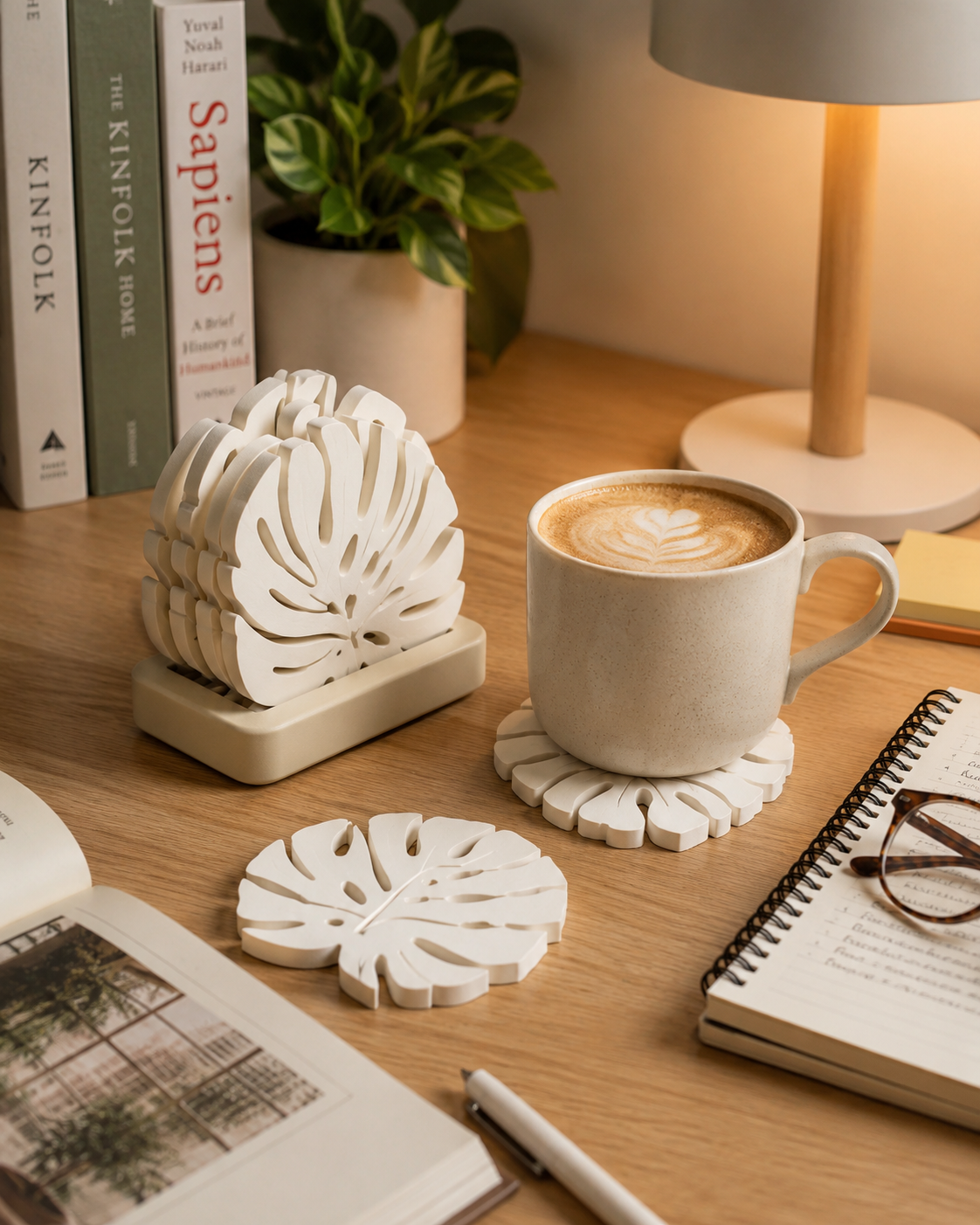 Leafy Luxe Coaster Set With Holder