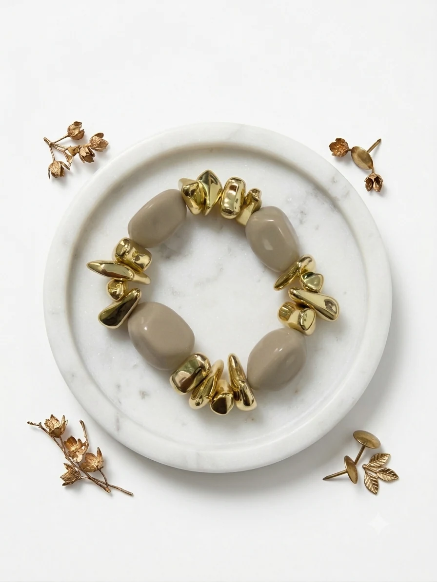 White & Golden Foil Stones Stretch Bracelet, view 1 of 3