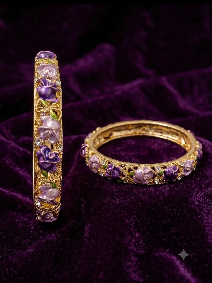 Purple Rose Enamel Bangle, view 1 of 2