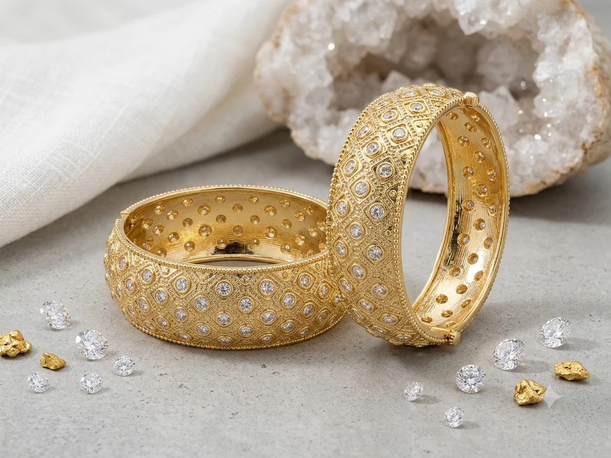 Gold Look Anti Tarnish Stone Studded Bracelet, view 1 of 3