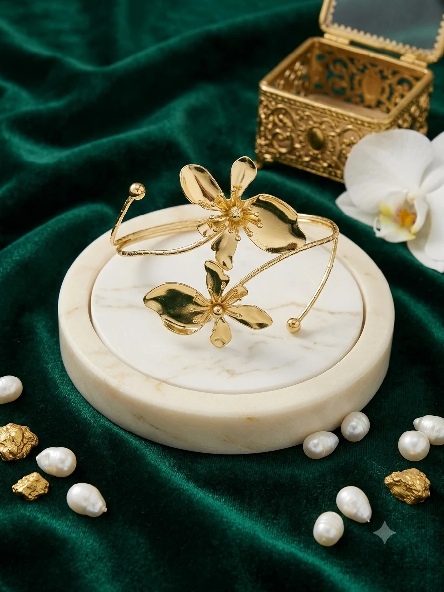 Arm Cuff - Floral Gold Tone