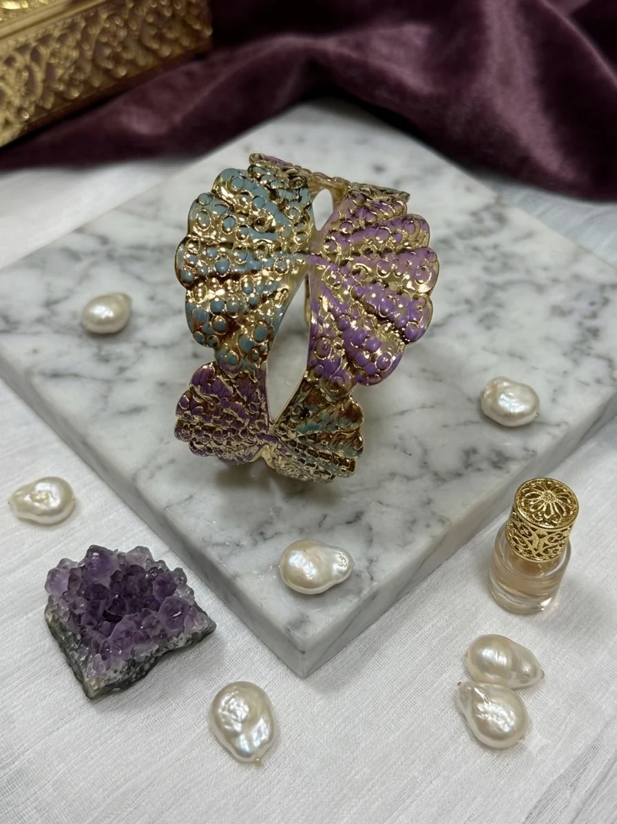 Multicoloured Butterfly Leaf Broad Bracelet, view 1 of 2