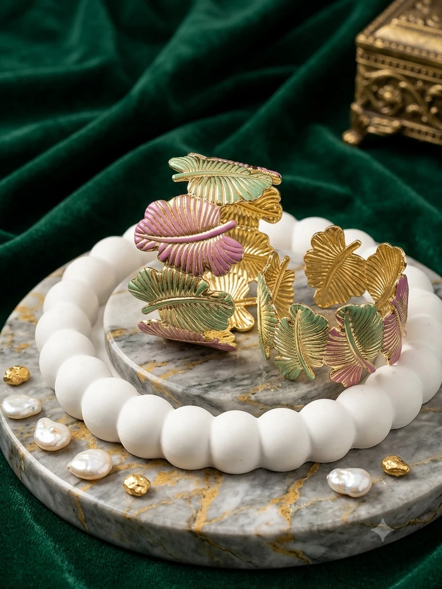 Multicoloured Broad Bracelet – Leaf Design, view 1 of 3