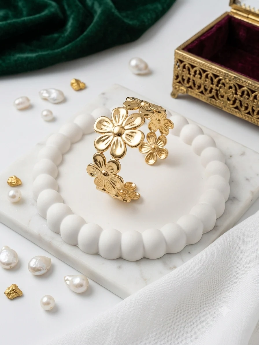 Anti Tarnish Flower Cuff Bracelet