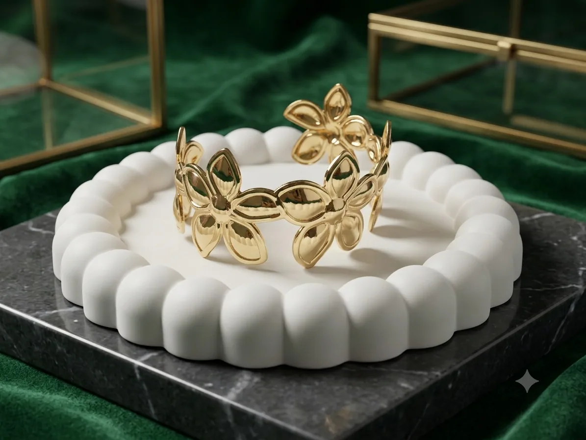 Gold Floral Cuff Bracelet, view 1 of 2