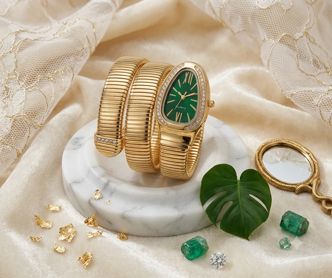 Spiral Gold-Tone Watch Bracelet Set