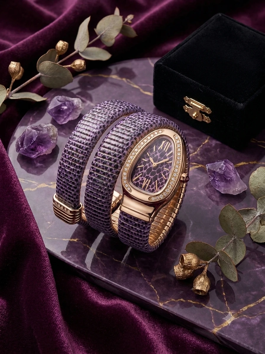Spiral Tiger Print Watch - Purple