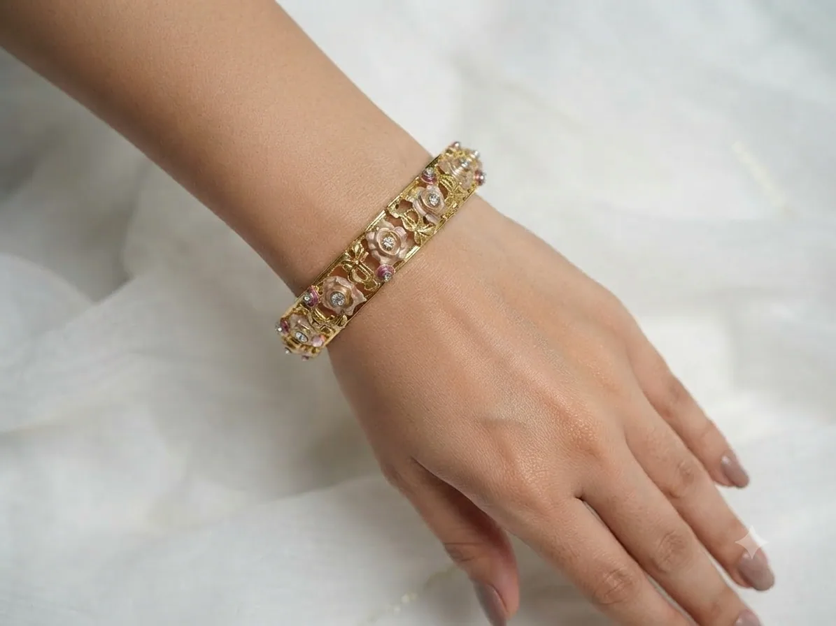 Baby Pink Floral Enamel Bangle, view 1 of 3