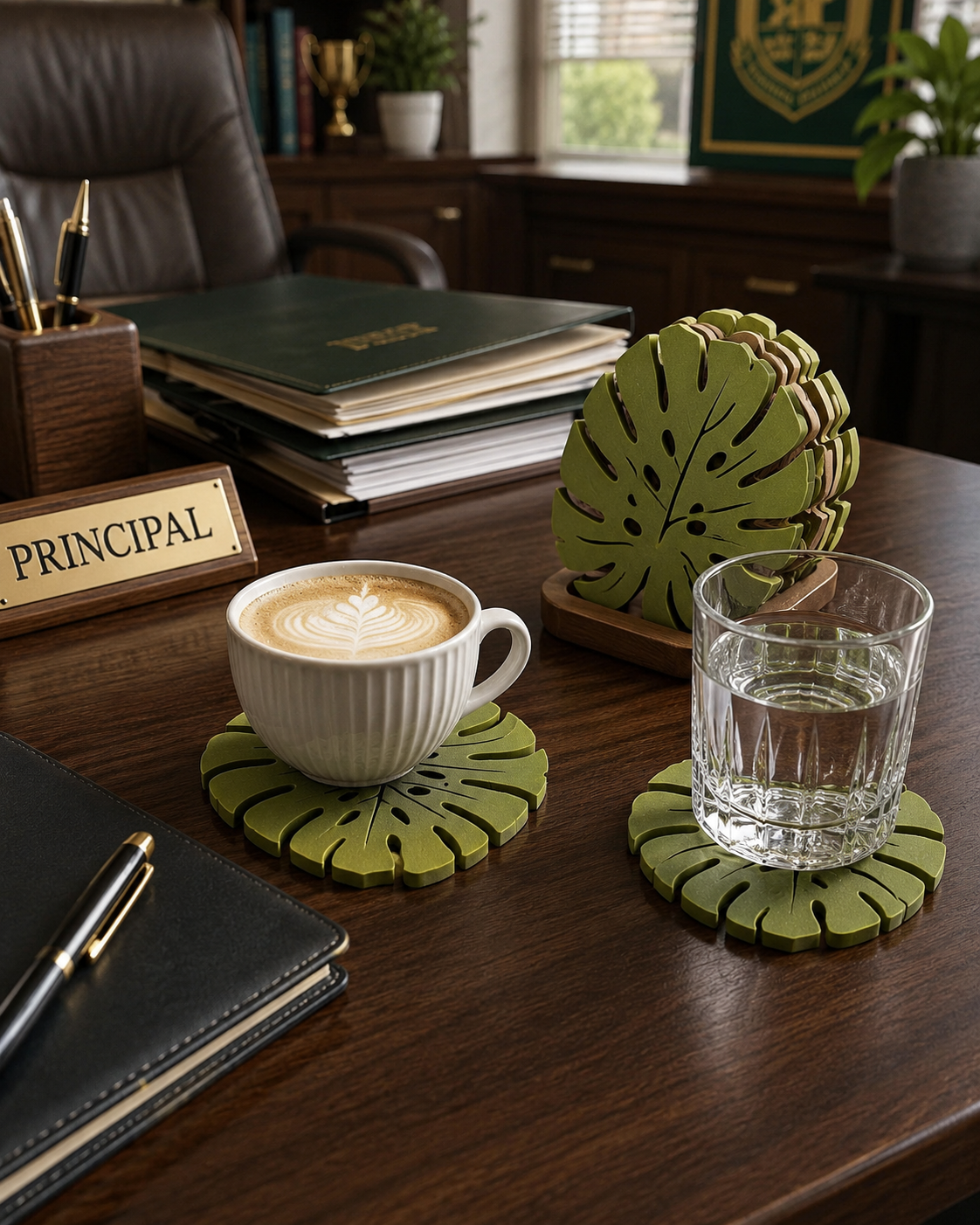 Leafy Luxe Coaster Set With Holder